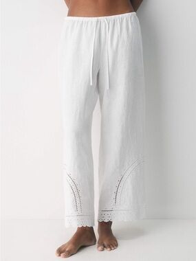 Little Moon White Wide-Leg Eyelet Hem Jeans